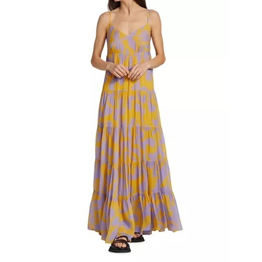Rhode Josephine Tiered Spaghetti-Strap Maxi Dress in Yellow Womens Long